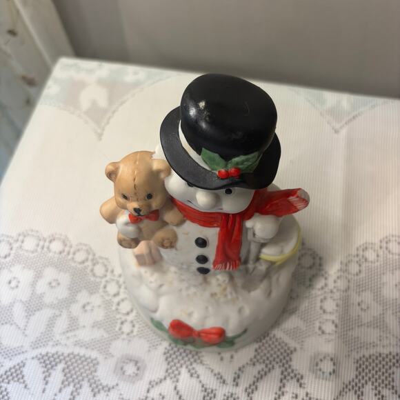 Vintage Snowman Figurine Music Box Flambro Whimsy Christmas Nostalgia Porcelain - Picture 2 of 4